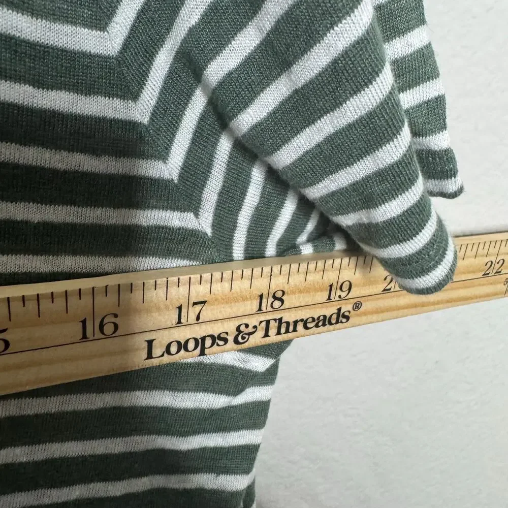 Eileen Fisher Organic Linen Striped T-Shirt Dress‎ Green White Petite Medium